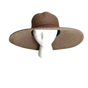 San Diego Hat Co. Womens Multicolor Wide Brim Straw Hat Blue Red Yellow Tan